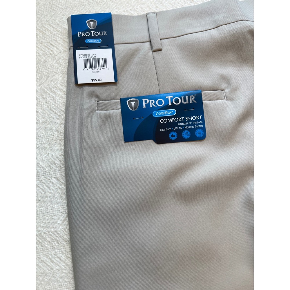 Pro Tour CoolPlay Comfort Golf Shorts Mens 42 Silver Cloud Gray 9in Inseam NEW
